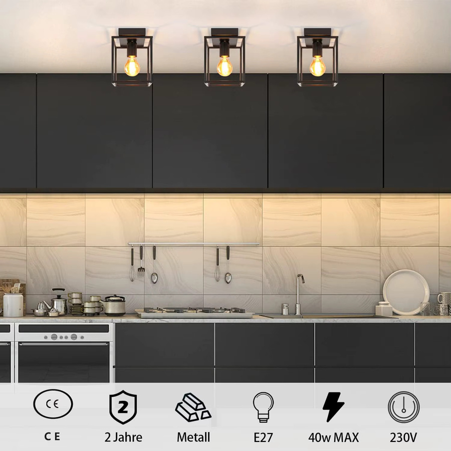 Nettlife Retro Deckenleuchte aus Metall in Schwarz im Industrial Design für E27 Leuchtmittel - Bild 2