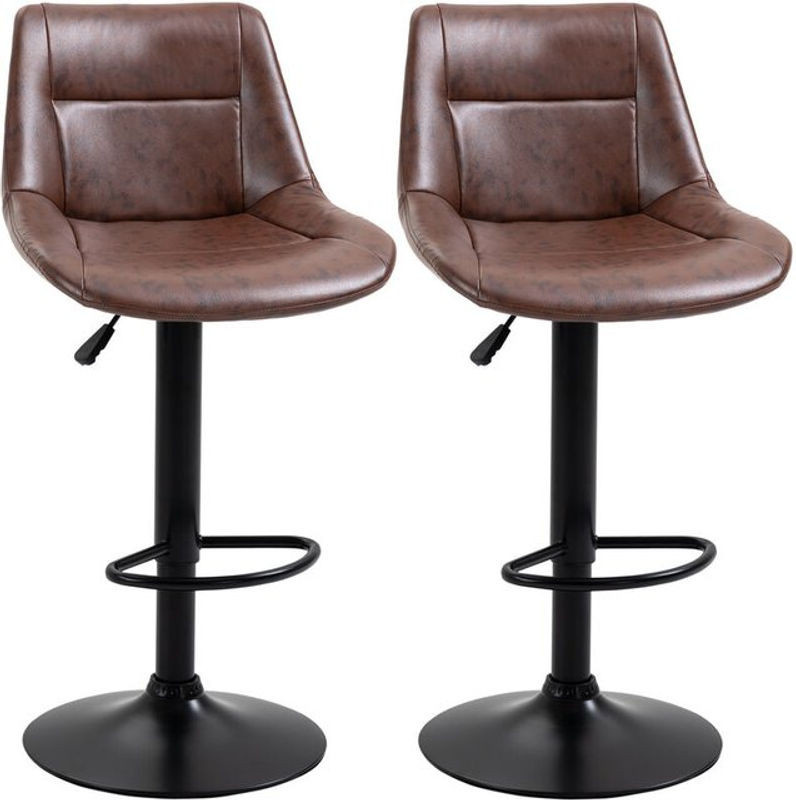 HOMCOM Barhocker 2er Set aus Kunstleder und Stahl in Braun mit Rückenlehne und Fußstütze, höhenverstellbar und drehbar - Bild 1