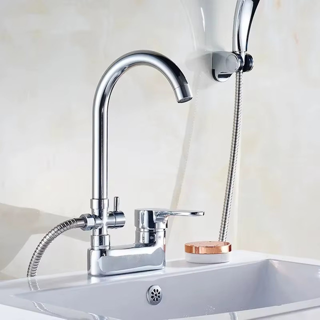 YANKE Chrom-Waschtischarmatur als dezentrale Einhand-Mischbatterie für das Badezimmer in Silber - Bild 1