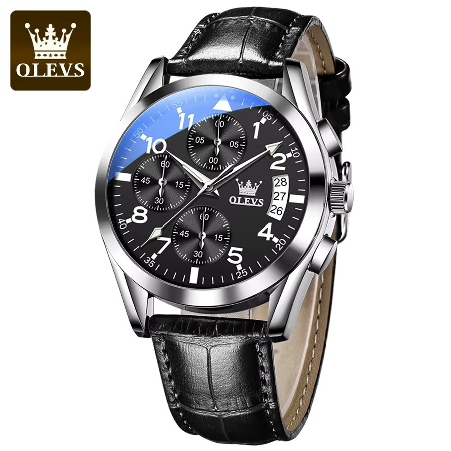 OLEVS Chronograph, Quarz, Leder, Schwarz, Herren - Bild 2