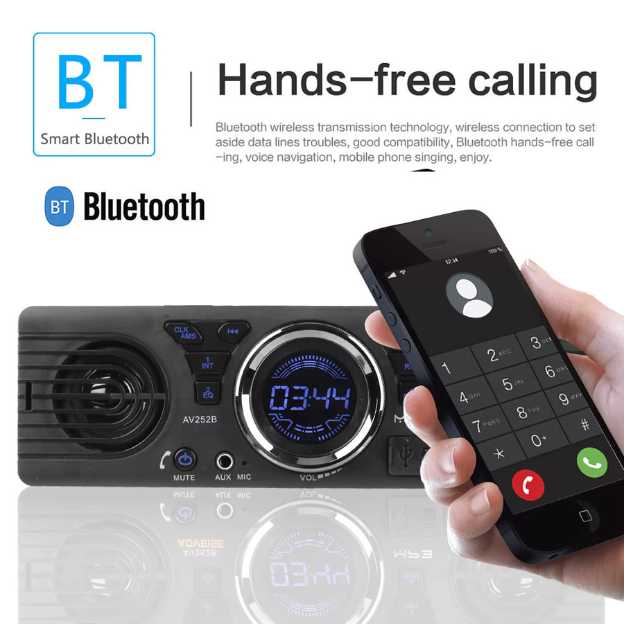 Bluetooth Autoradio mit MP3-Player, USB-TF-Karte, FM-Radio, Freisprecheinrichtung und 2 integrierten Lautsprechern in Schwarz, 1 Din - Bild 4