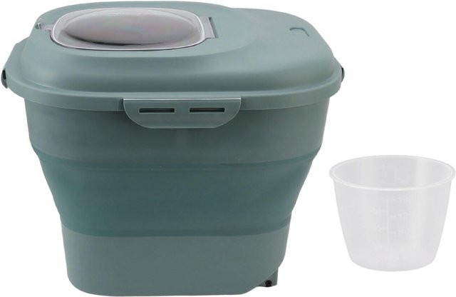 Aimo Reis Aufbewahrungsbehälter Groß, zusammenklappbarer Lebensmittelbehälter mit Messbecher und Rollen, Grün/Transparent, für 6,5-9 kg - Bild 1