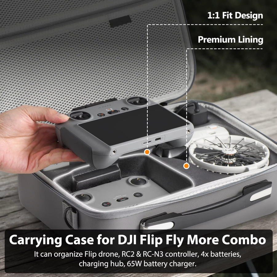 DJI Flip Fly More Combo Tragetasche aus PU-Leder in Grau für Zubehör, Akkus und Ladehub - Bild 3