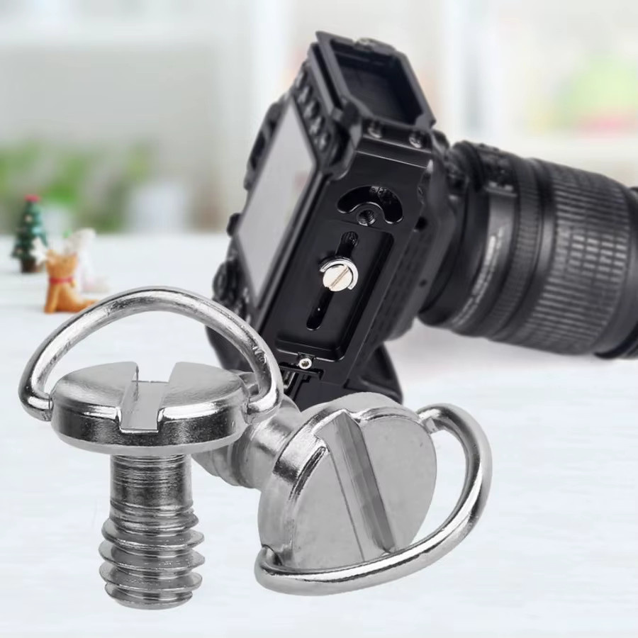 Lousxy 1/4 Zoll Kameraschraube mit zusammenklappbarem D-Ring in Silber für Schnellwechselplatten, Stativ, Einbeinstativ und Kamerakäfig - Bild 3