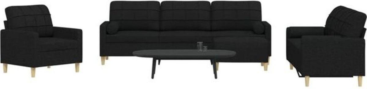 Vidaxl 4-tlg. Sofagarnitur mit Fußhocker und Dekokissen in Schwarz aus Stoff und Metall im modernen Design - Bild 1