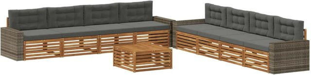 vidaXL Outdoor-Sofagarnitur aus Akazienholz und Polyester in Anthrazit und Natur, 9-teiliges L-Shape Set mit Tisch und Polstern - Bild 1