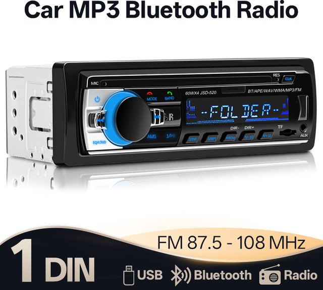 Hippcron 1DIN Stereo Autoradio mit Bluetooth, MP3-Player, FM Receiver und AUX/USB/TF-Karte in Schwarz - Bild 1