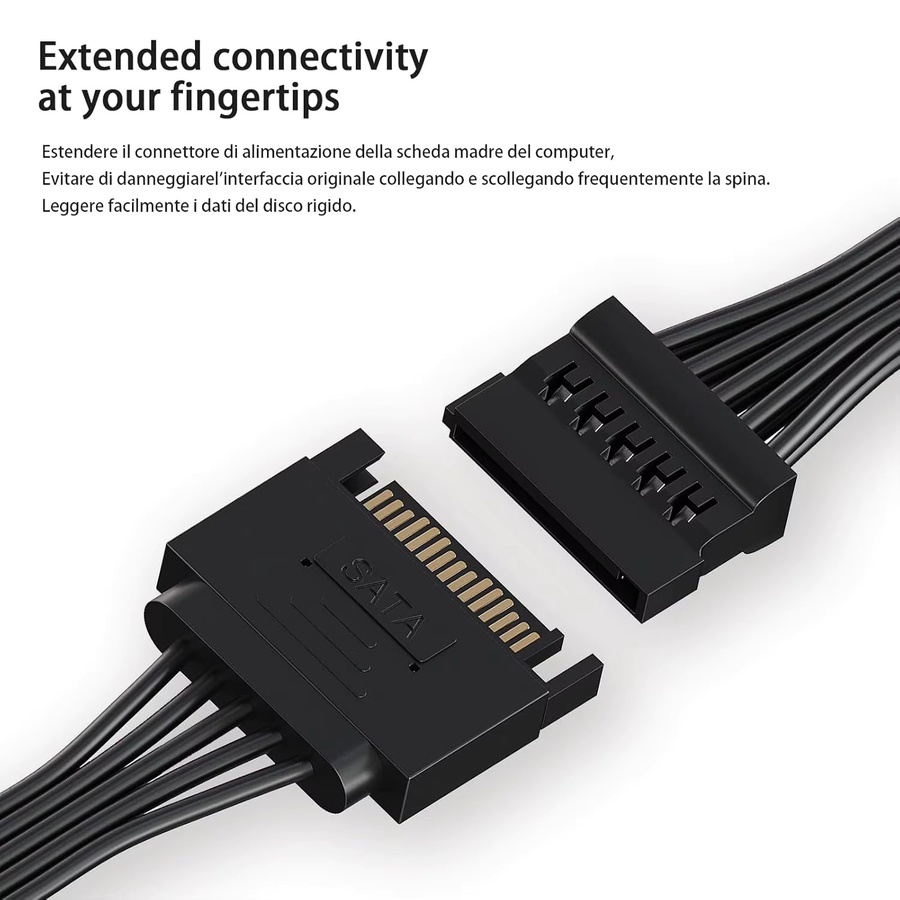 JoniSerl SATA-Stromverteilerkabel 6-fach, 15-Pin auf 6 Anschlüsse für HDD, SSD und optische Laufwerke, Schwarz - Bild 3