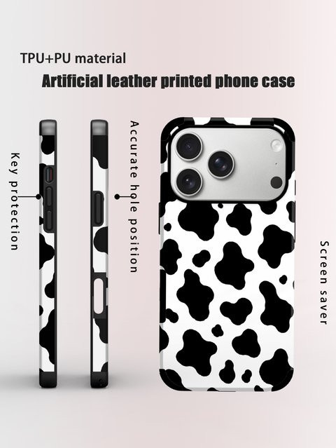 Stoßfeste Handyhülle in Kuhfell-Optik für iPhone 11 bis iPhone 18 Pro Max, weiß und mehrfarbig - Bild 1