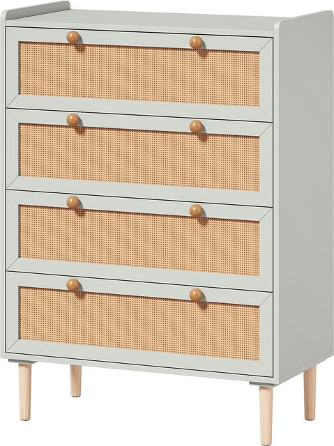 HOMCOM Kommode mit 4 Schubladen in Salbeigrün, Sideboard im Boho-Stil mit Rattan-Optik, B/T/H: 80 x 40 x 109,2 cm - Bild 1