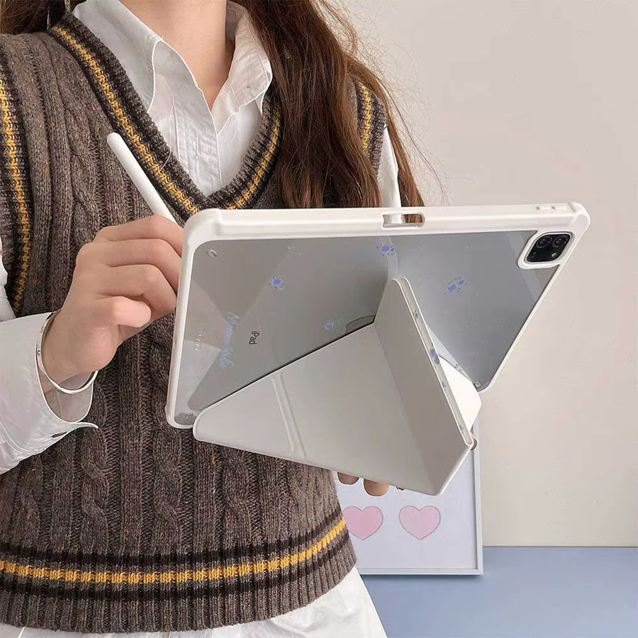 Magnetische iPad Schutzhülle mit Blumenmuster in Weiß für iPad Mini 7 6, iPad Pro 11 12,9 13, iPad Air 11 13 und iPad 10th Generation - Bild 2