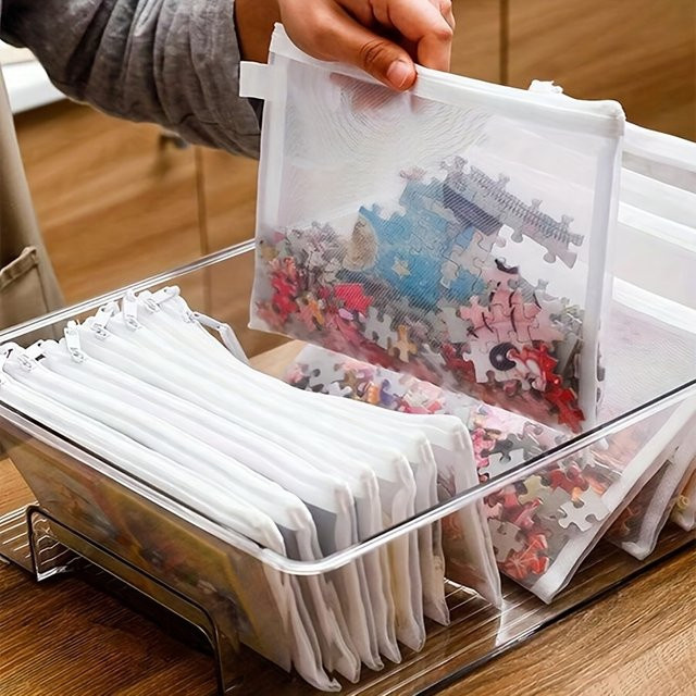 6er-Set Netz-Aktentaschen mit Reißverschluss aus Nylon-Mesh in Weiß für Dokumente, Kosmetik und Reiseorganisation (A6/A5/A4) - Bild 1