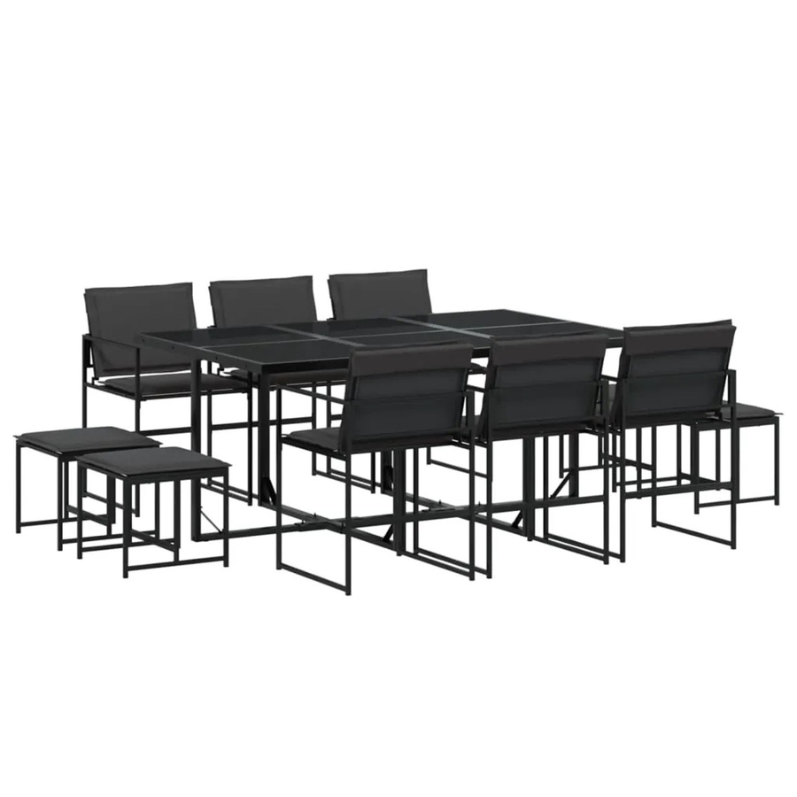 vidaXL 11-tlg Garten-Essgruppe mit Textilene und Kissen in Schwarz und Grau mit Glastisch - Bild 2