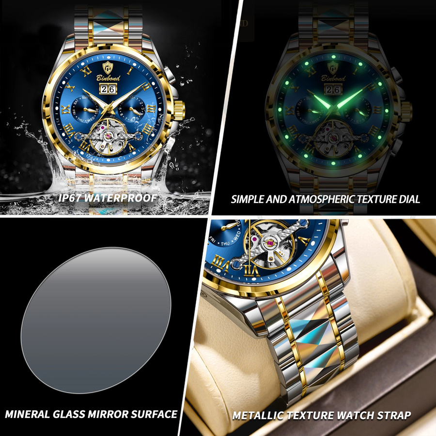 BINBOND Armbanduhr Automatik, Edelstahl, Schwarz, Herren - Bild 2