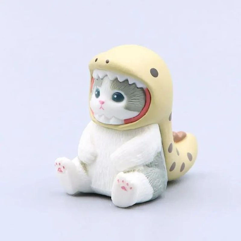 Mofusand COS Meeresbewohner Figur Katze mit Tintenfisch Pinguin und Hai in sitzender Haltung, weiß mit Punkten, maritime Schreibtisch Dekoration aus Kunststoff - Bild 1