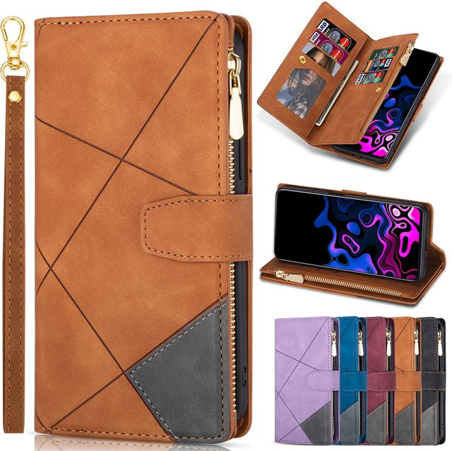 Leder Flip Wallet Case für Samsung Galaxy S23 FE S22 Ultra S21 Plus Note20 A14 A34 A54 A24 A13 A33 A53 A23 A52 Cover mit Kartenfächern in Braun - Bild 1