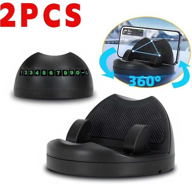 YJMP Auto Parts 2er-Set Drehbarer Autotelefonhalter für Armaturenbrett und Schreibtisch in Schwarz mit Parkplatz-Telefonnummernschild und GPS-Navigation-Unterstützung - Bild 1