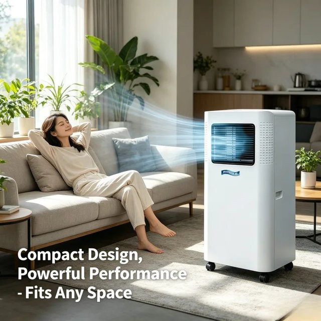 Tragbare Mini Klimaanlage FULANG Monobloc mit 9000BTU, Weiß, inklusive Fernbedienung und LED-Display - Bild 1