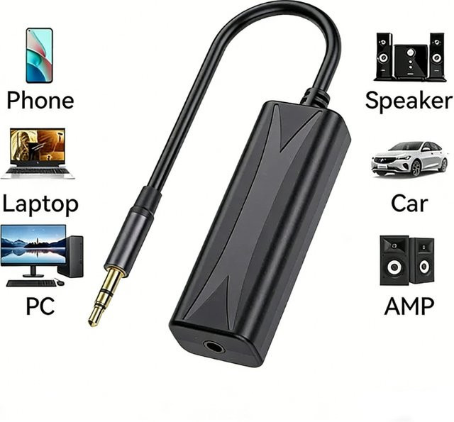 VIKEFON Audio-Rauschisolator mit 3,5-mm-Klinkenstecker als Erdschleifeneliminator und Filter gegen elektrische Störungen für Autolautsprecher, Kopfhörer und HiFi-Geräte in Schwarz und Silber - Bild 1