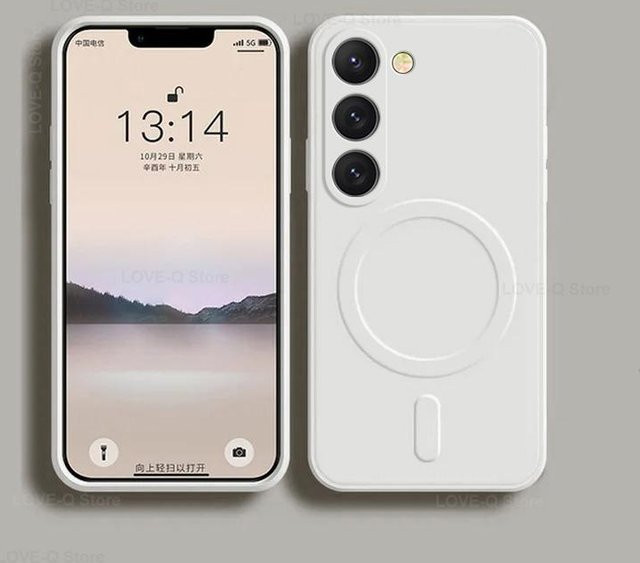 Luxuriöses Flüssigsilikon Magnetgehäuse für Samsung Galaxy S24 Ultra S23 Ultra Plus kompatibel mit MagSafe in Antikweiß - Bild 1