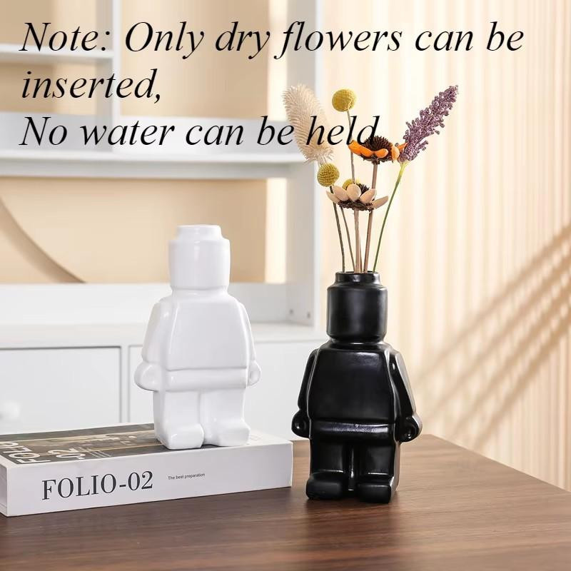 Nordische Roboter Vase Blockmann aus Harz als kreatives Desktop Ornament für deine Heimdekoration, Höhe: 19,8 cm, Breite: 11,0 cm, Tiefe: 6,5 cm - Bild 3