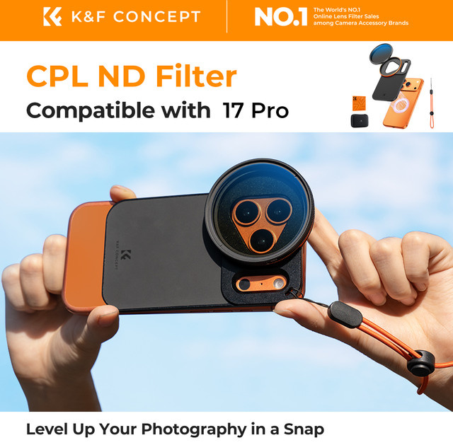 K&F CONCEPT Polarisationsfilter ND2-32 oder CPL für iPhone 17 Pro mit magnetischem MagSafe Aluminiumfilteradapter, Schwarz, 58 mm - Bild 1