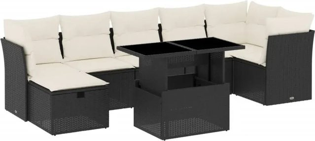 vidaXL 8-teilige Garten-Sofagarnitur in L-Form aus Polyrattan und Metall mit Kissen in Schwarz - Bild 1