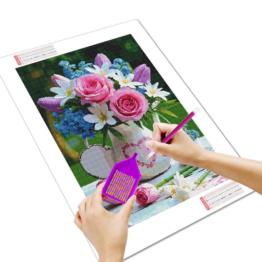 HUACAN 5D Diamantmalerei Set mit Blumenarrangement und Teekanne, DIY Kunst Kit, Multicolour, B/H: 30 x 20 cm - Bild 2
