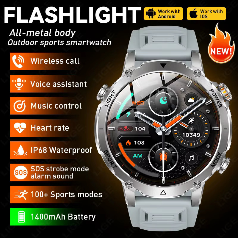 LIGE Smartwatch, Aluminium, Silikon, Schwarz, Herren - Bild 2