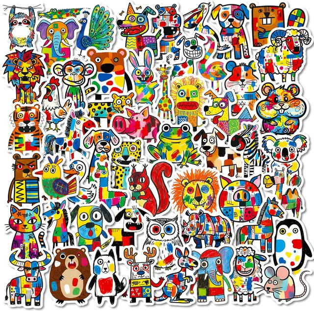 56-teiliges Set bunte Tier-Graffiti-Aufkleber, wasserfeste abstrakte Aufnäher für Laptop, Handyhüllen und Gepäck, Multicolor - Bild 1