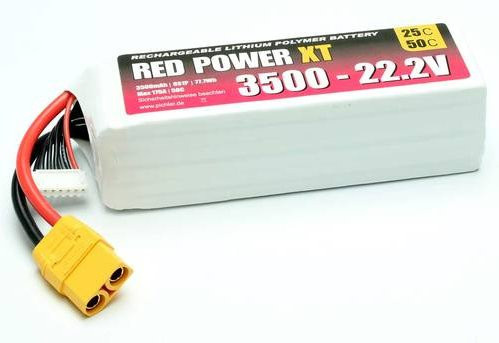 Red Power LiPo Modellbau-Akkupack 22.2V 3500 mAh mit XT90 Anschluss in Rot-Weiß - Bild 1