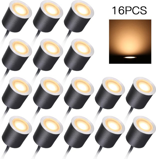 TOMTOP JMS 16er Set LED Einbauleuchten für den Außenbereich, IP67 wasserdichte Bodeneinbauleuchten in Schwarz, Warmweiß, DC12V Niederspannung für Garten und Terrasse - Bild 1