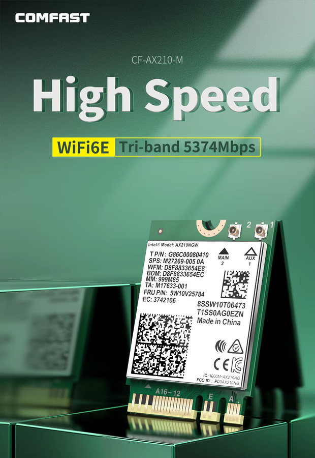 COMFAST NGFF M.2 WLAN-Modul WiFi6 AX210 mit Bluetooth 5.2 für Laptop, 2,4G/5G/6GHz, bis zu 5374Mbps/3000Mbps - Bild 2