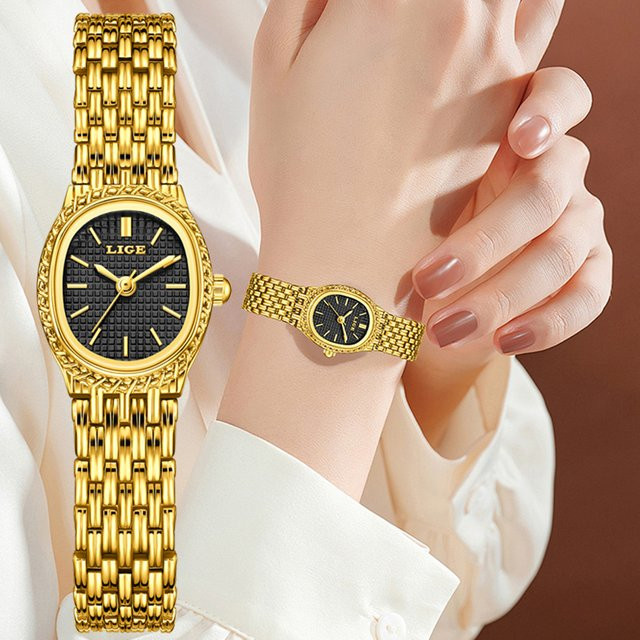 LIGE Armbanduhr Quarz, Edelstahl, Gold, Schwarz, Damen - Bild 1