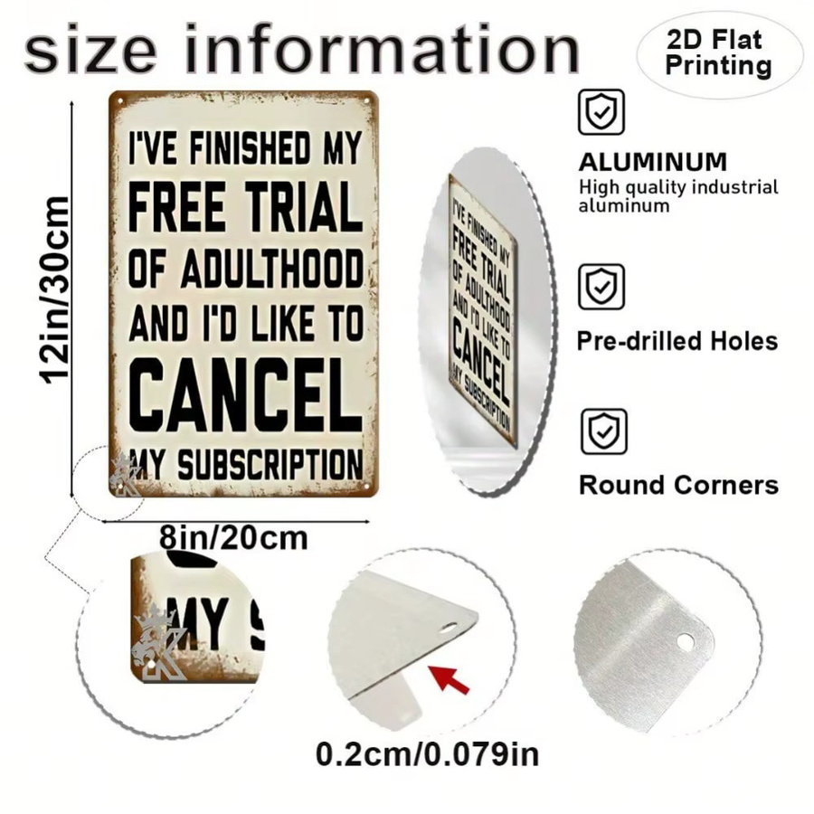 CIFBUY Blechschild Free Trial of Adulthood Cancelled Vintage Wanddekoration aus Metall, Breite: 20,0 cm, Höhe: 25,4 cm - Bild 2