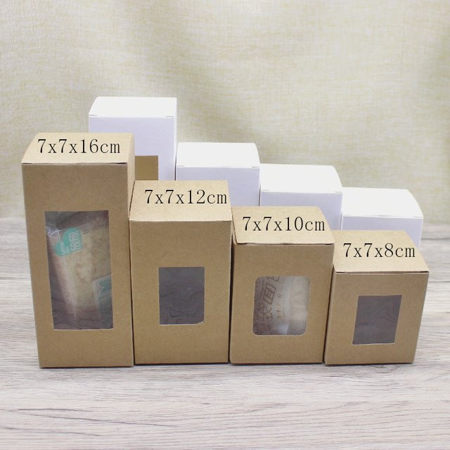 10 Stück Eckfensterboxen aus Kraftpapier in Braun und Weiß für Süßigkeiten und Hochzeitsgeschenke, B/T/H: 7 x 7 x 8/10/12/14/16 cm - Bild 1