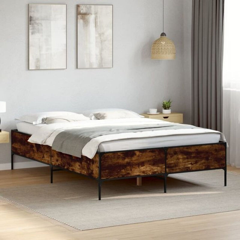 vidaxl Doppelbett Bettgestell Industrial Design in Braun aus Holz und Stahl, B/T/H: 160 x 200 x 203 cm - Bild 1