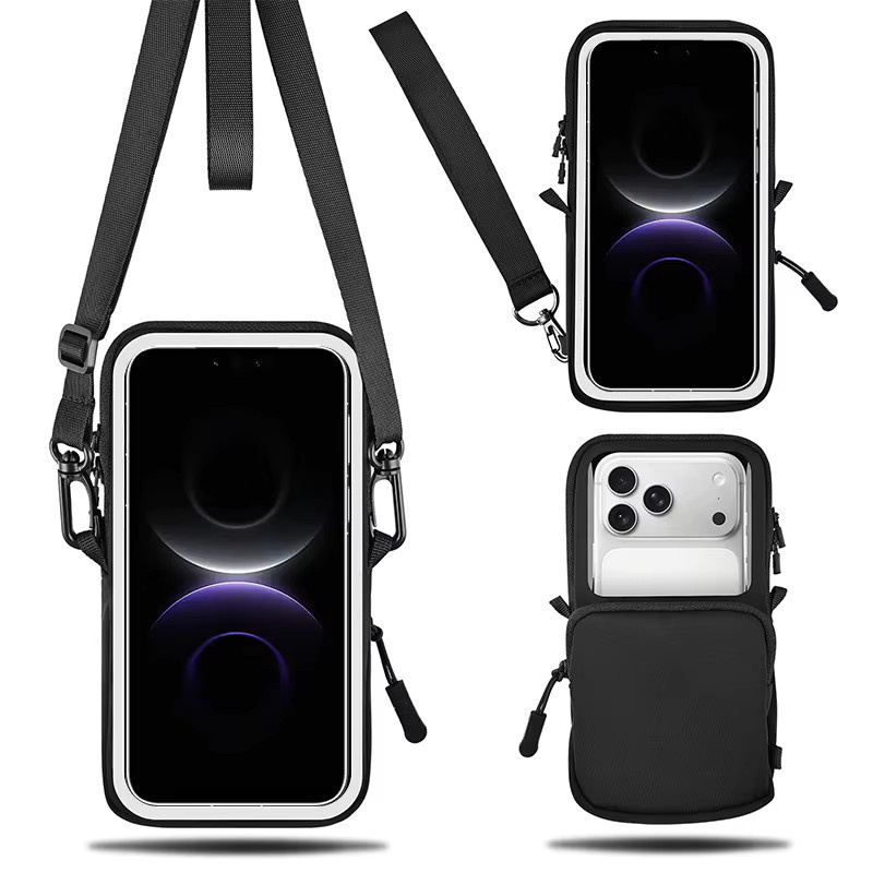 Haissky Touchscreen-Handytasche mit verstellbarem Umhängeband und Aufbewahrungstasche für iPhone 17 16 15 14 13 Pro Max Air Plus, Schwarz - Bild 3