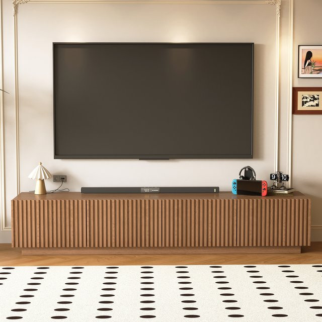 oleylucklive TV Schrank Lowboard mit Lamellentüren in Nussfarbe Braun, Breite: 220 cm - Bild 1