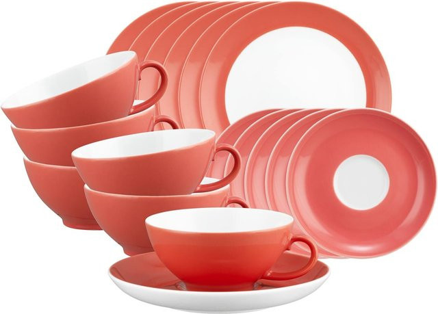 Seltmann Weiden Teeservice Liberty Pure Colors aus Porzellan, 18er Set, Rot - Bild 1