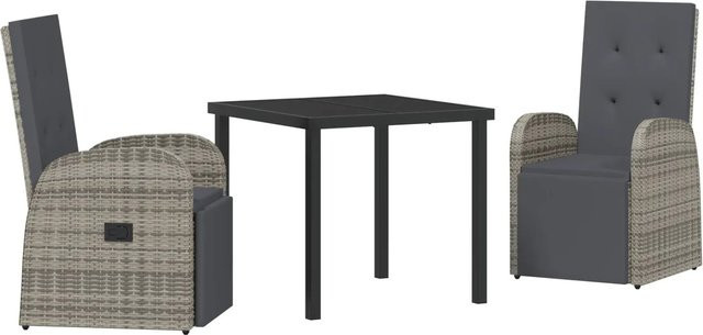 vidaXL Garten Essgruppe aus Poly-Rattan in Grau mit 3-teiligem Set und Kissen - Bild 1