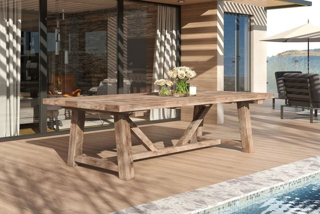 OUTFLEXX Esstisch XXL aus recyceltem Teakholz in Braun, B/T: 220 x 110 cm - Bild 1