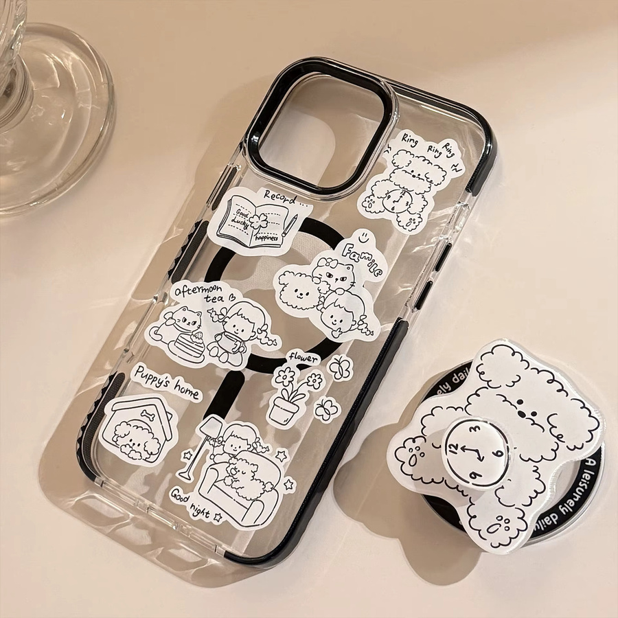 MUQGEW Magnetische iPhone Handyhülle mit Cartoon-Welpen-Design, stoßfeste Schutzhülle in Transparent, passend für iPhone 16, 15, 14, 13, 12 Pro Max - Bild 5