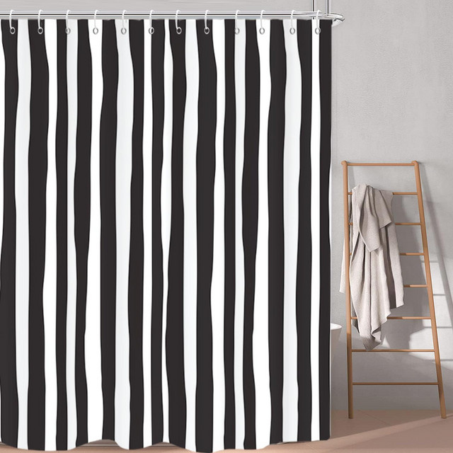 VIKAMA Duschvorhang mit schwarz-weißem Streifenmuster, wasserdichter Polyester-Duschvorhang in modernem Design, B/H: 180 x 180 cm - Bild 1