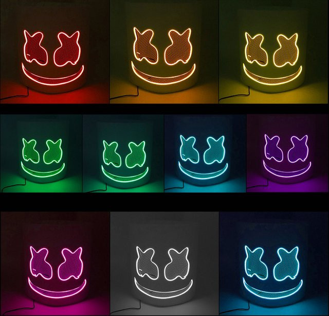 YEAHUIAUTO Halloween leuchtende Vollgesichtsmaske, DJ Marshmello Kopfbedeckung, Neon Maske, Bunt / Mehrfarbig - Bild 1