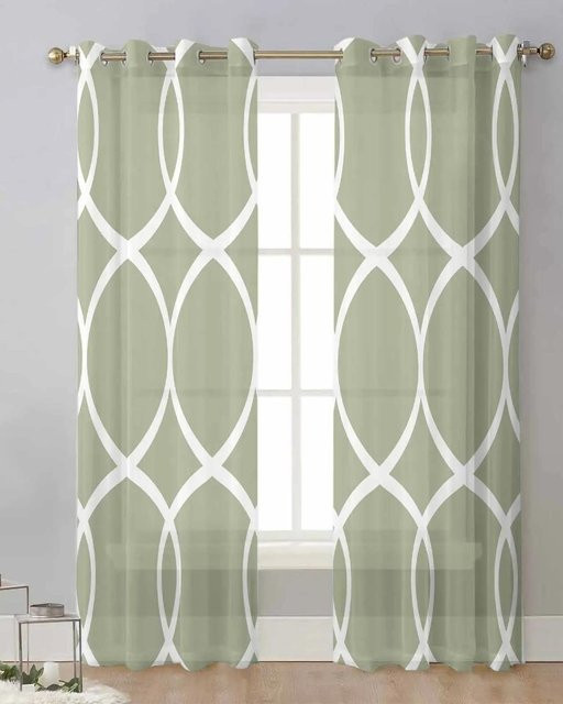 Yiran Furniture Transparente Tüllvorhänge mit geometrischer Textur in Salbeigrün, 2er-Set mit Ösen, Breite: 50 cm, Höhe: 160 cm - Bild 1
