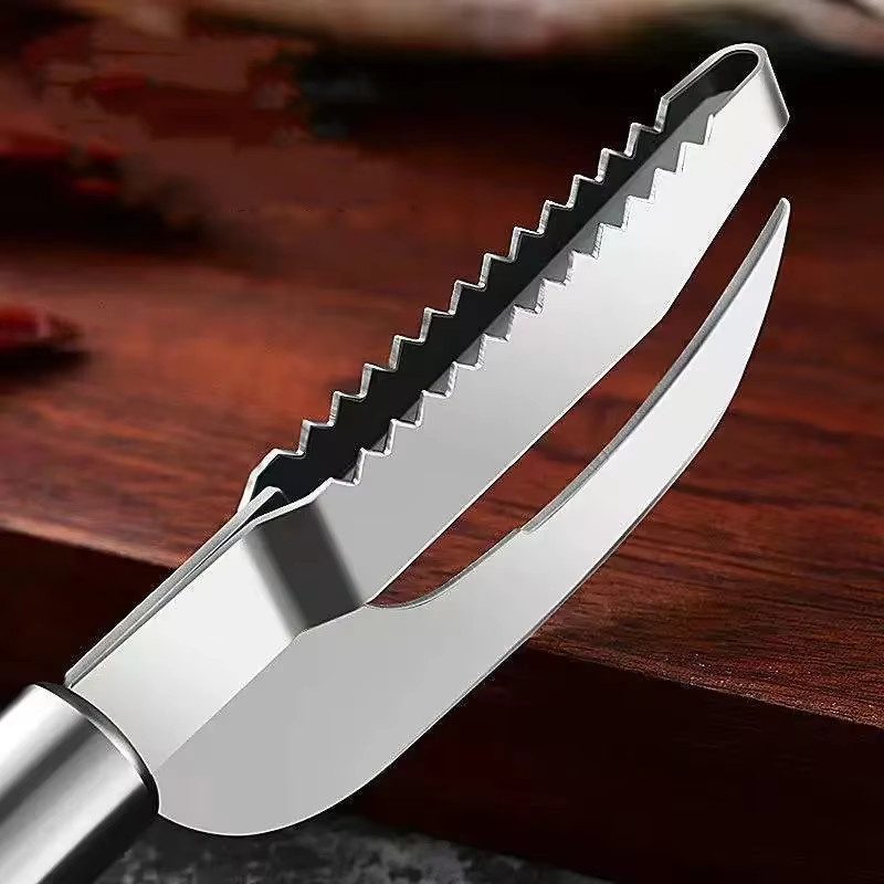3 in 1 Fischschuppenmesser aus Edelstahl zum Schuppen, Kratzen und Graben in Silber und Weiß - Bild 4