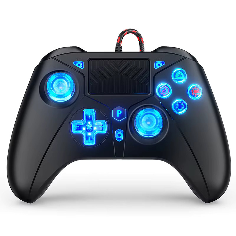 Bonacell RGB Gaming Controller für PS5, PS4 und PC, kabelgebundenes Gamepad mit Dual Vibration und 8 Farben, Schwarz/Multicolor - Bild 6