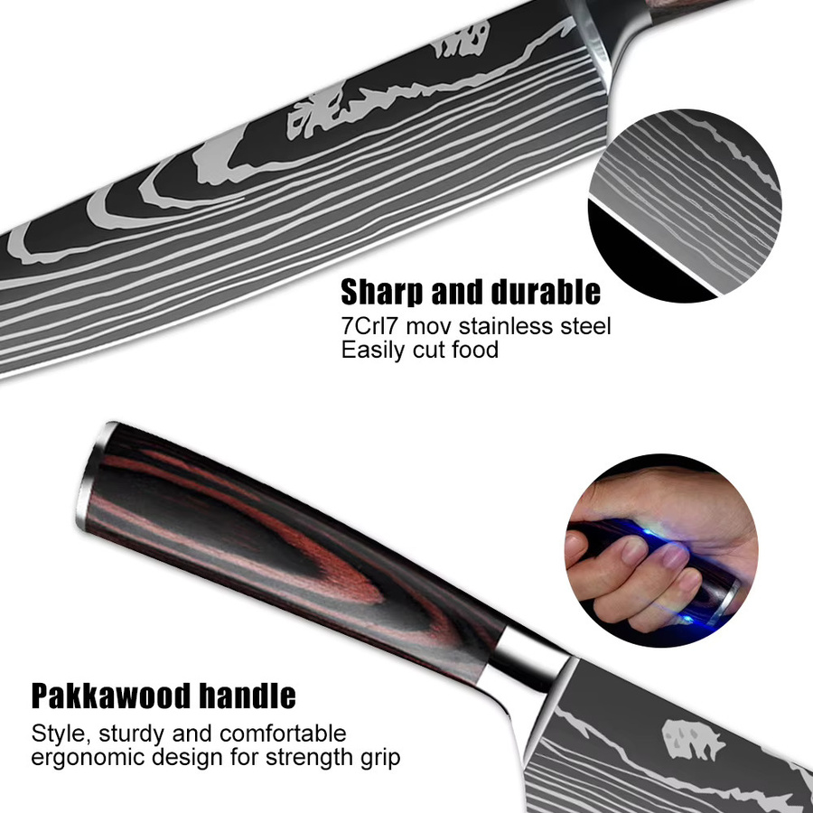 MDHAND Damaststahl Küchenmesser Kiritsuke für Fleisch, Sushi und Grillen, Silber und Braun mit Holzgriff - Bild 5