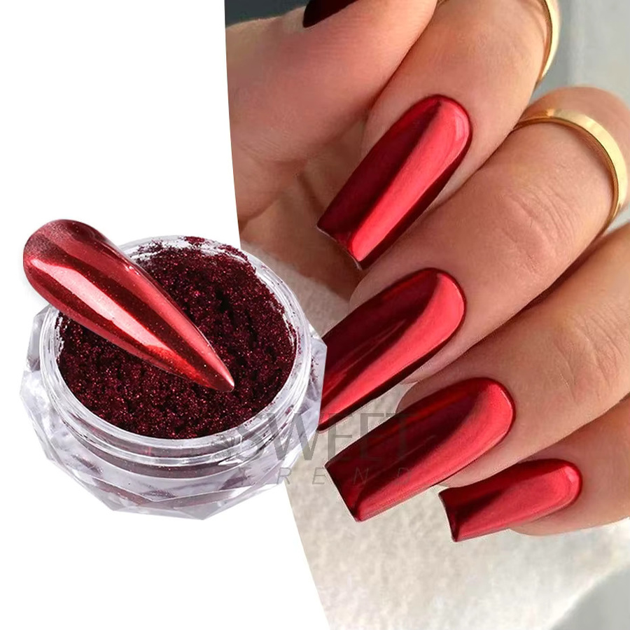 SWEET TREND Nagelglitzer Pulver, Metallic Rot Chrom, Unisex - Bild 2